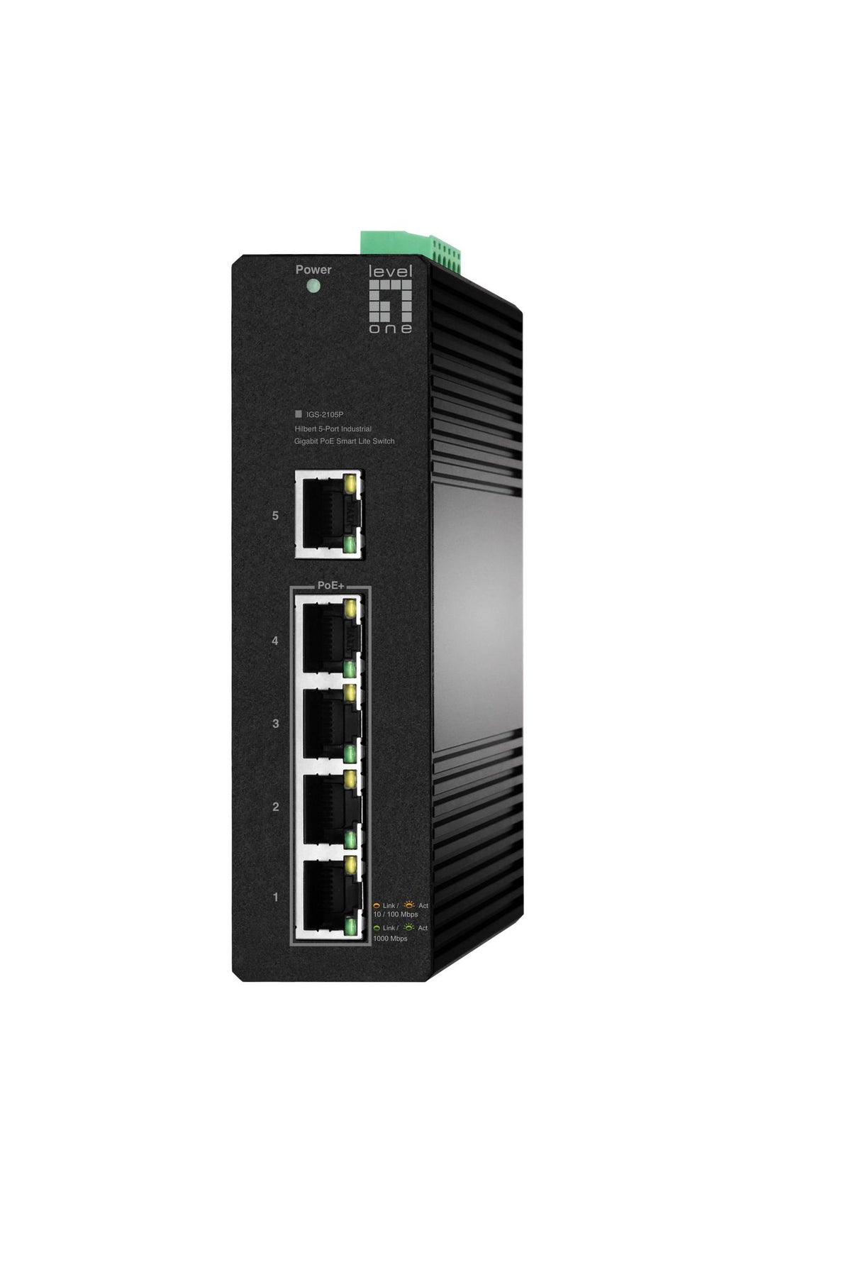 LevelOne Hilbert 5-Port Industrial Gigabit Poe Smart Lite Switch, 4 Poe Outputs, 802.3At/Af Poe