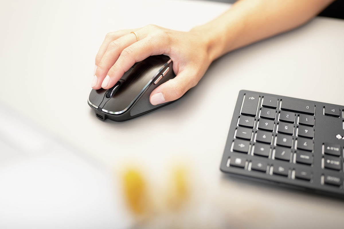 CHERRY DW 9500 SLIM keyboard Mouse included Universal RF Wireless + Bluetooth AZERTY Belgian Black, Grey