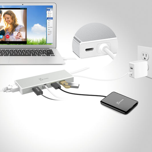 j5create JUD380 USB™ 3.0 Mini Dock, includes 1x HDMI port and 3x USB ports, Silver
