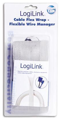 LogiLink Cable sleeve (Hook and Loop), PET, OD: 32 mm, grey, 1.8 m KAB0007, Grey, 180 cm, 32 mm