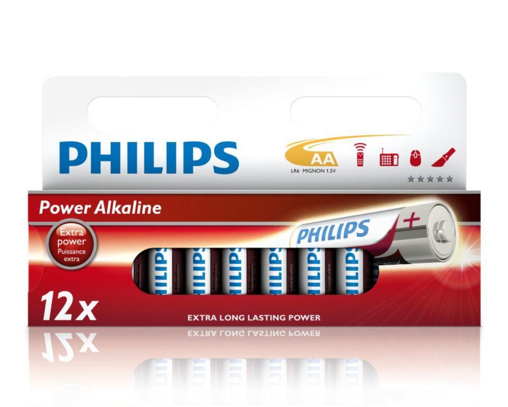 Philips Power Alkaline AA 12-wide Power Alkaline Battery LR6P12W/10, Single-use battery, AA, Alkaline, 1.5 V, 12 pc(s), 5 year(s)
