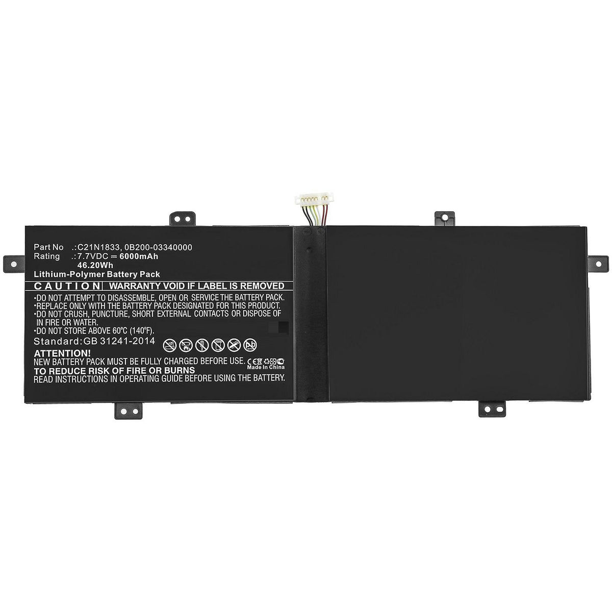 CoreParts Laptop Battery for Asus 46.20Wh 7.7V 6000mAh 46.20Wh Li-Pol 7.7V 6000mAh Black for Asus Notebook, Laptop BX431FA, BX431FB, K431FA,