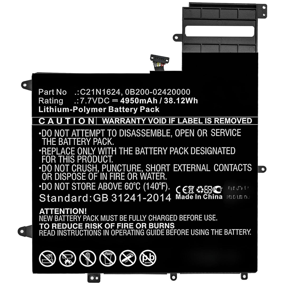 CoreParts Laptop Battery for Asus 38.12Wh 7.7V 4950mAh 38.12Wh Li-Polymer 7.7V 4950mAh for Asus 0B200-02420000P-B2B2A-711-005R, Q325U, Q325UA
