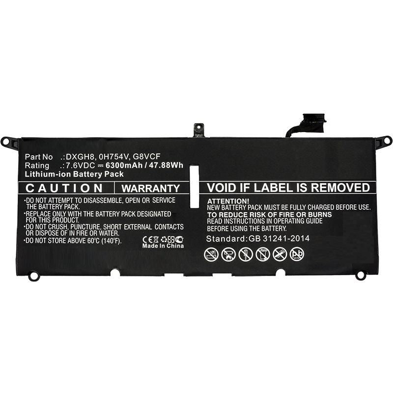 CoreParts Laptop Battery for Dell 47.88Wh 7.6V 6300mAh 48Wh Li-Pol 7.6V 6300mAh Black, XPS 13 2018, XPS 13 9370, XPS 13 9370 FHD i5, XPS