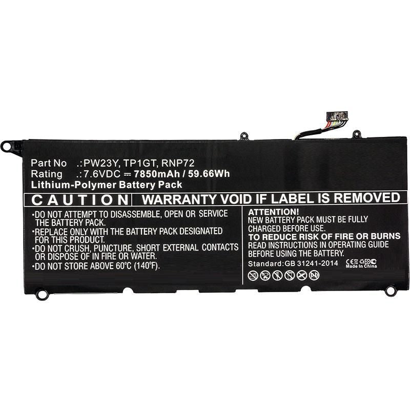 CoreParts Laptop Battery for Dell 46.36Wh 7.6V 6100mAh 46Wh Li-Pol 7.6V 6100mAh Black, XPS 13 9360, XPS 13 9360-D1605G
