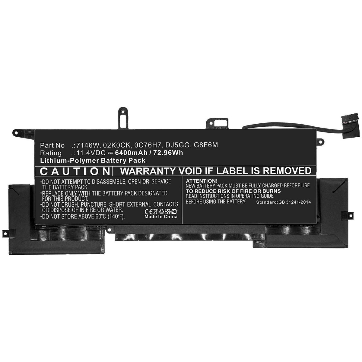 CoreParts Laptop Battery for Dell 72.96Wh 11.4V 6400mAh 72.96Wh Li-Pol 11.4V 6400mAh Black for DELL Notebook, Laptop Latitude 7400 2-in-1,