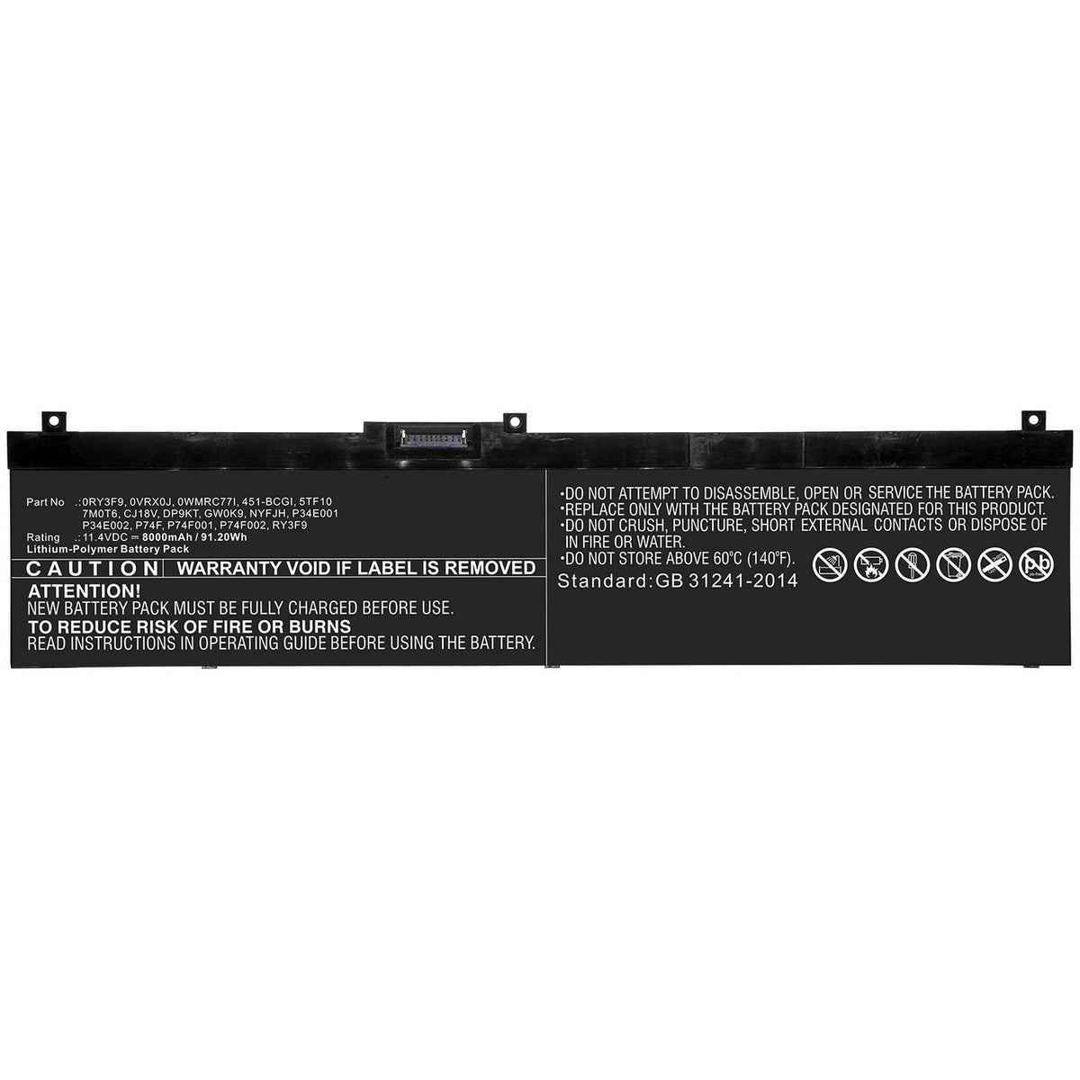 CoreParts Laptop Battery for Dell 69.30Wh 11.55V 6000mAh 69Wh Li-Pol 11.55V 6000mAh Black for DELL Notebook, Laptop Precision 7330, Precision