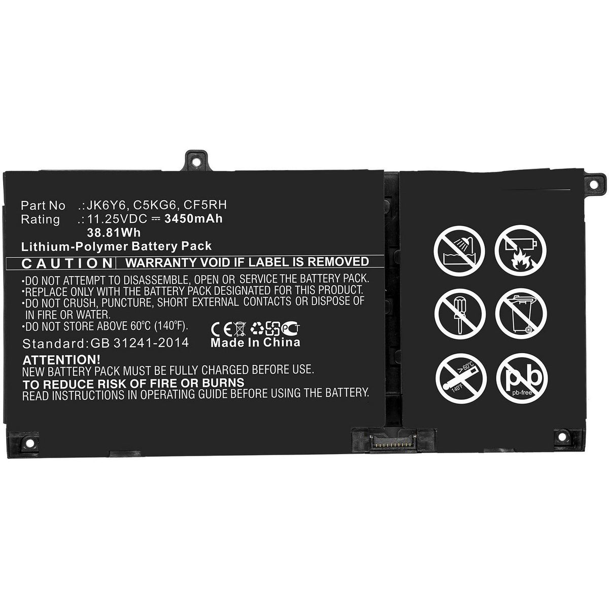 CoreParts Laptop Battery for Dell 38.81Wh 11.25V 3450mAh 38.81Wh Li-Polymer 11.25V 3450mAh for DELL Inspiron 13 5301, Inspiron 14 5406