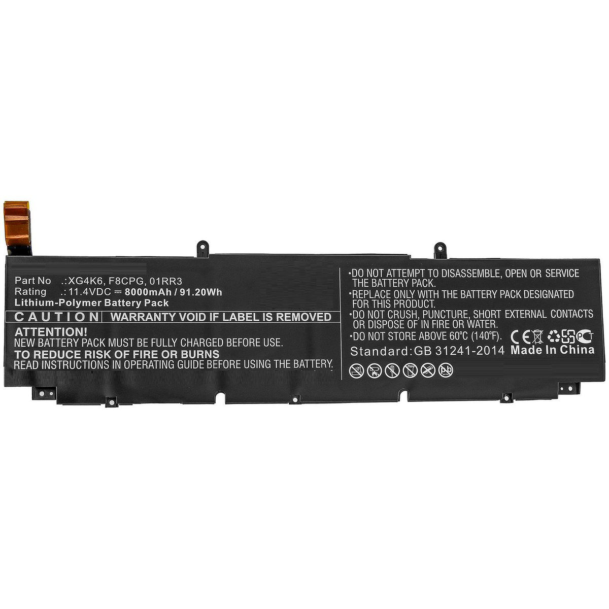 CoreParts Laptop Battery for Dell 91.20Wh 11.4V 8000mAh 91.20Wh Li-Polymer 11.4V 8000mAh for DELL Precision 5750 0YY3V, Precision 5750 370P9,