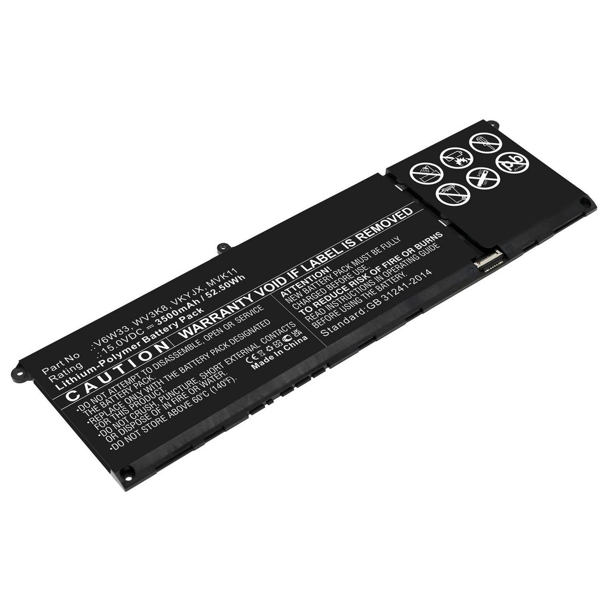 CoreParts Laptop Battery for Dell 50.16Wh Li-Pol 15.2V 3300mAh 52.50 Wh Li-Pol 15V 3500 mAh