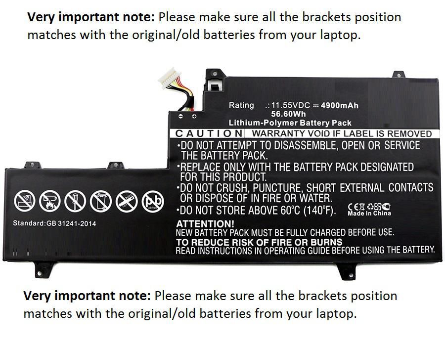 CoreParts Laptop Battery for HP 57.00Wh 11.55V 4935mAh 57Wh Li-Pol 11.55V 4900mAh Black, EliteBook x360 1030 G2 EliteBook x360 1030 G2 EliteBook