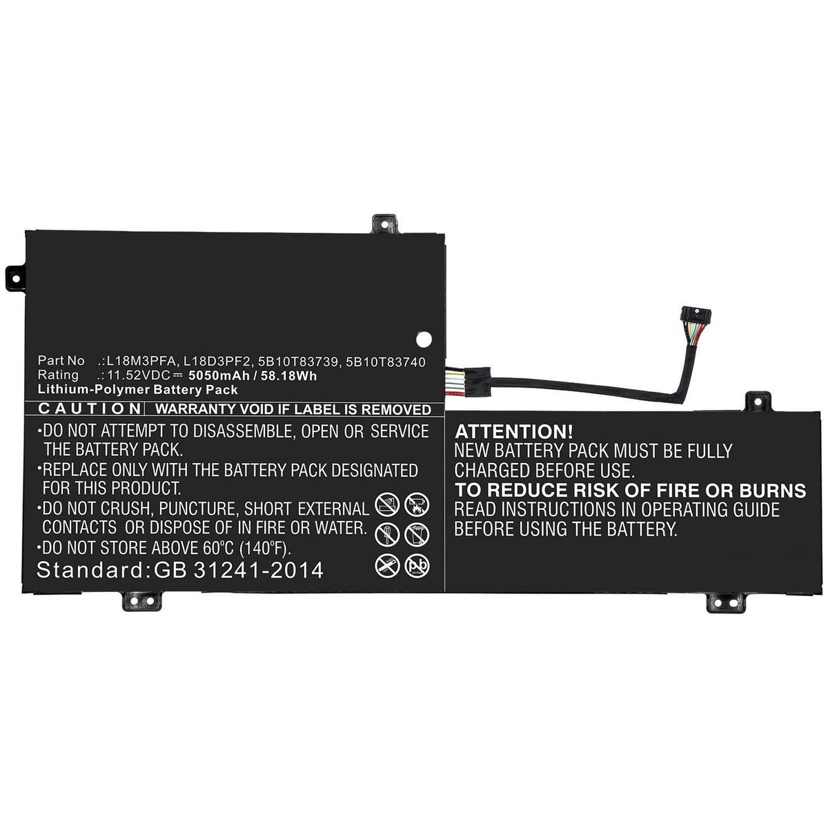 CoreParts Laptop Battery for Lenovo 58.18Wh 11.52V 5050mAh 58.18Wh Li-Pol 11.52V 5050mAh Black for Lenovo Notebook, Laptop Yoga C740, YOGA