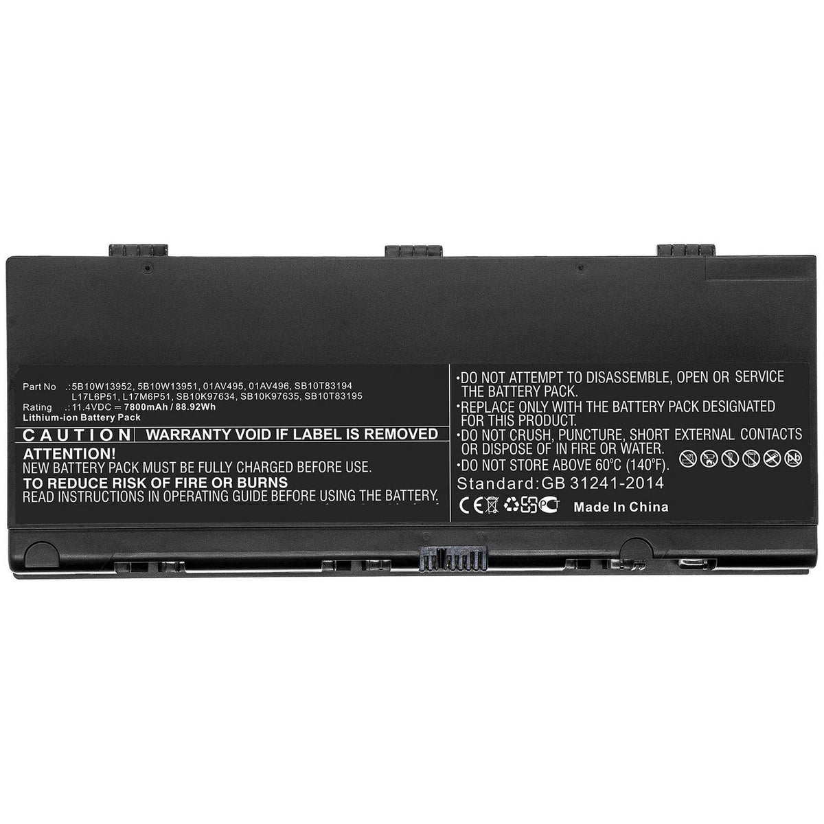 CoreParts Laptop Battery for Lenovo 88.92Wh 11.4V 7800mAh 88.92Wh Li-ion 11.4V 7800mAh Black for Lenovo Notebook, Laptop Thinkpad P52, ThinkPad
