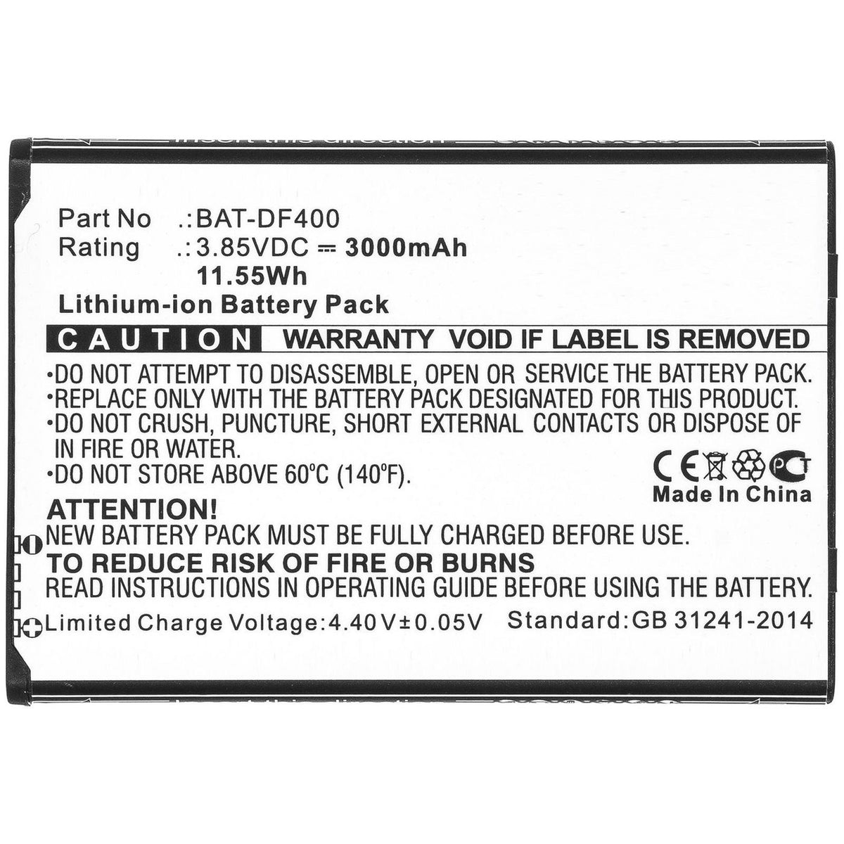CoreParts Battery 11.55Wh Li-ion 3.85V 3000mAh Black for Bluebird Barcode Scanner 11.55Wh Li-ion 3.85V 3000mAh Black for EF400