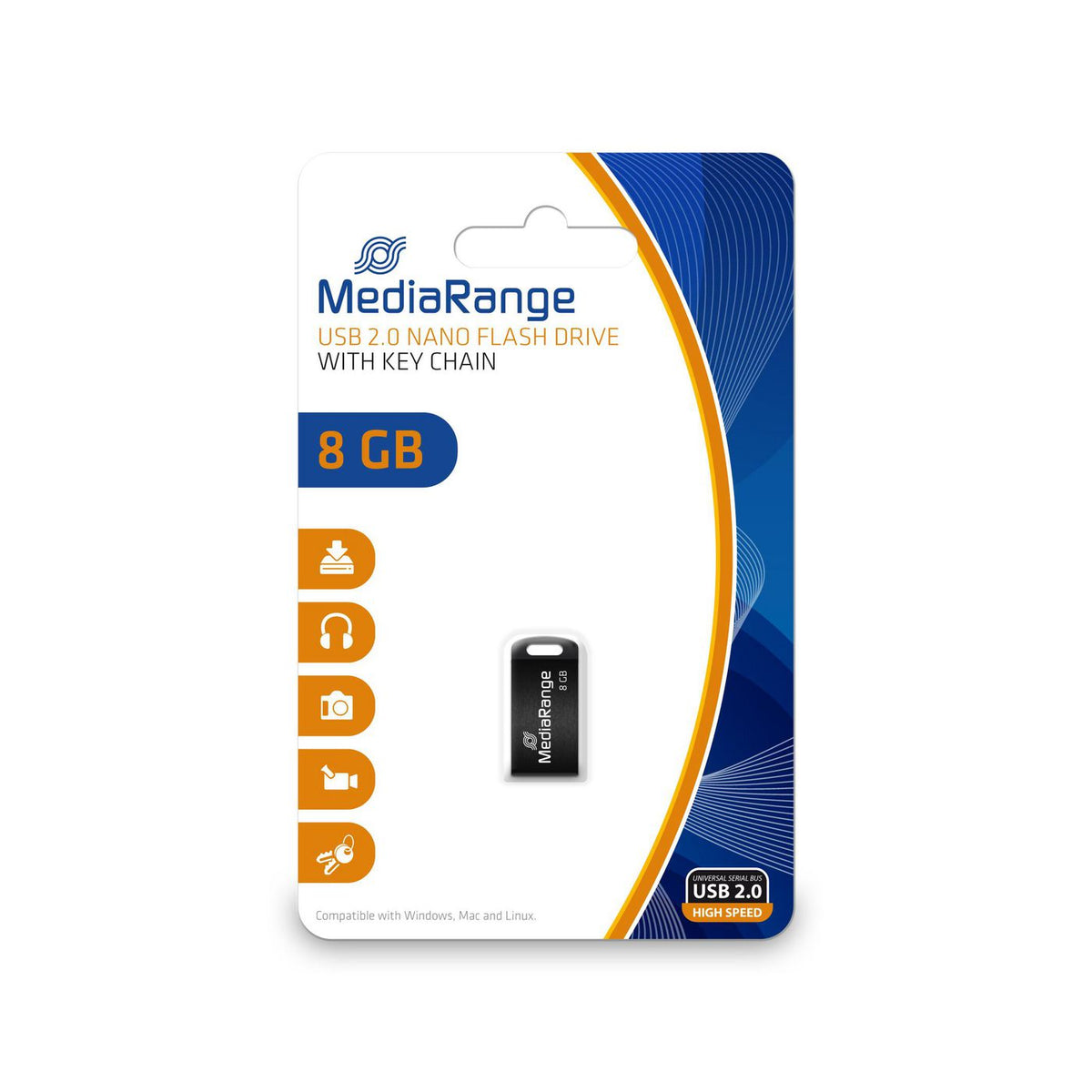 MediaRange USB-Stick 8GB USB 2.0 Nano MR920, 8 GB, USB Type-A, 2.0, 15 MB/s, Capless, Black