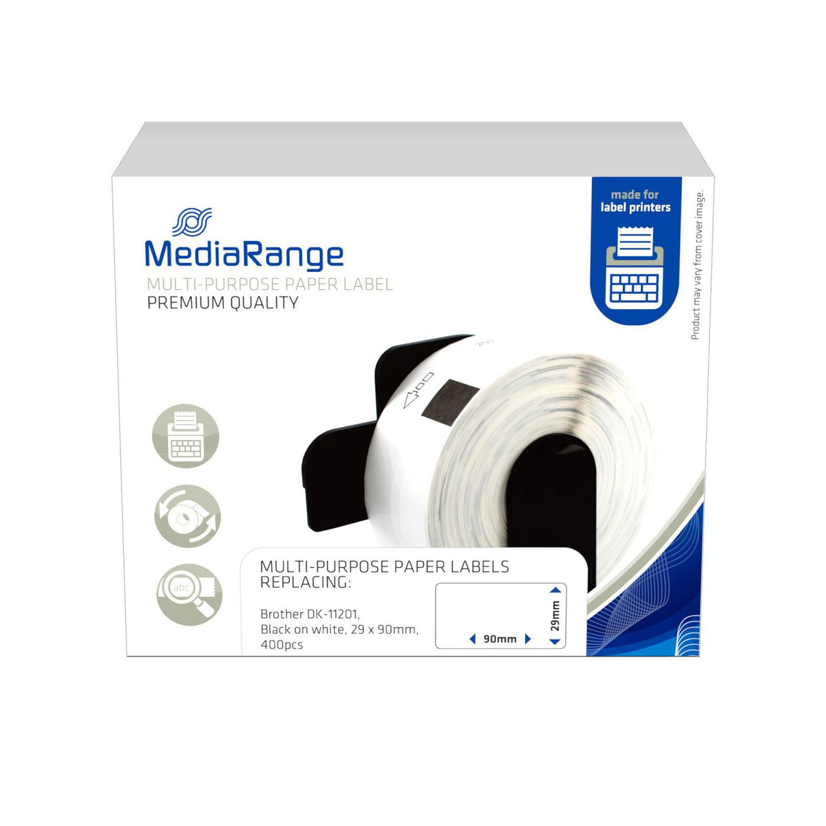 MediaRange Multi-Purpose Paper Labels, For Label Printers Using Brother Dk-11201, 29X90Mm, 400 Pcs, Black On White