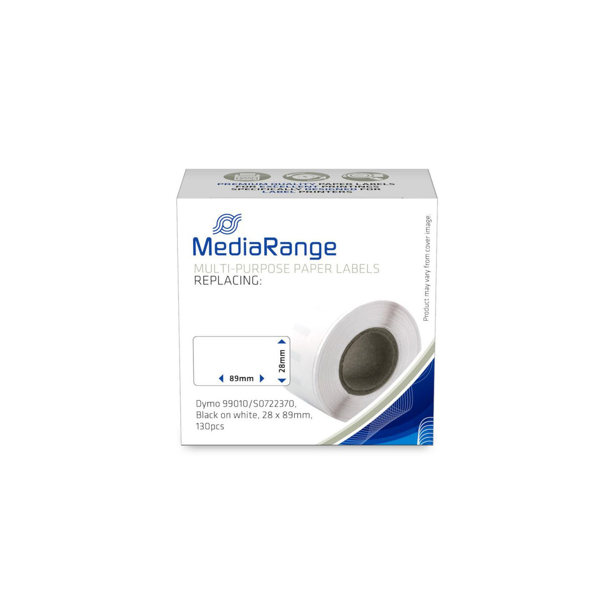 MediaRange Multi-Purpose Paper Labels, For Label Printers Using Dymo 99010/S0722370, Permanent Adhesive, 28X89Mm, 130 Pcs, Black On White