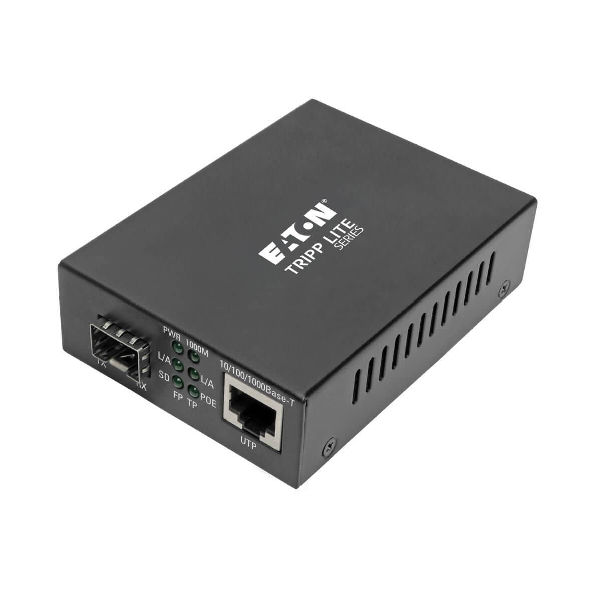 Tripp Lite Gigabit Sfp Fiber To Ethernet Media Converter, Poe+, International Power Cables, 10/100/1000 Mbps