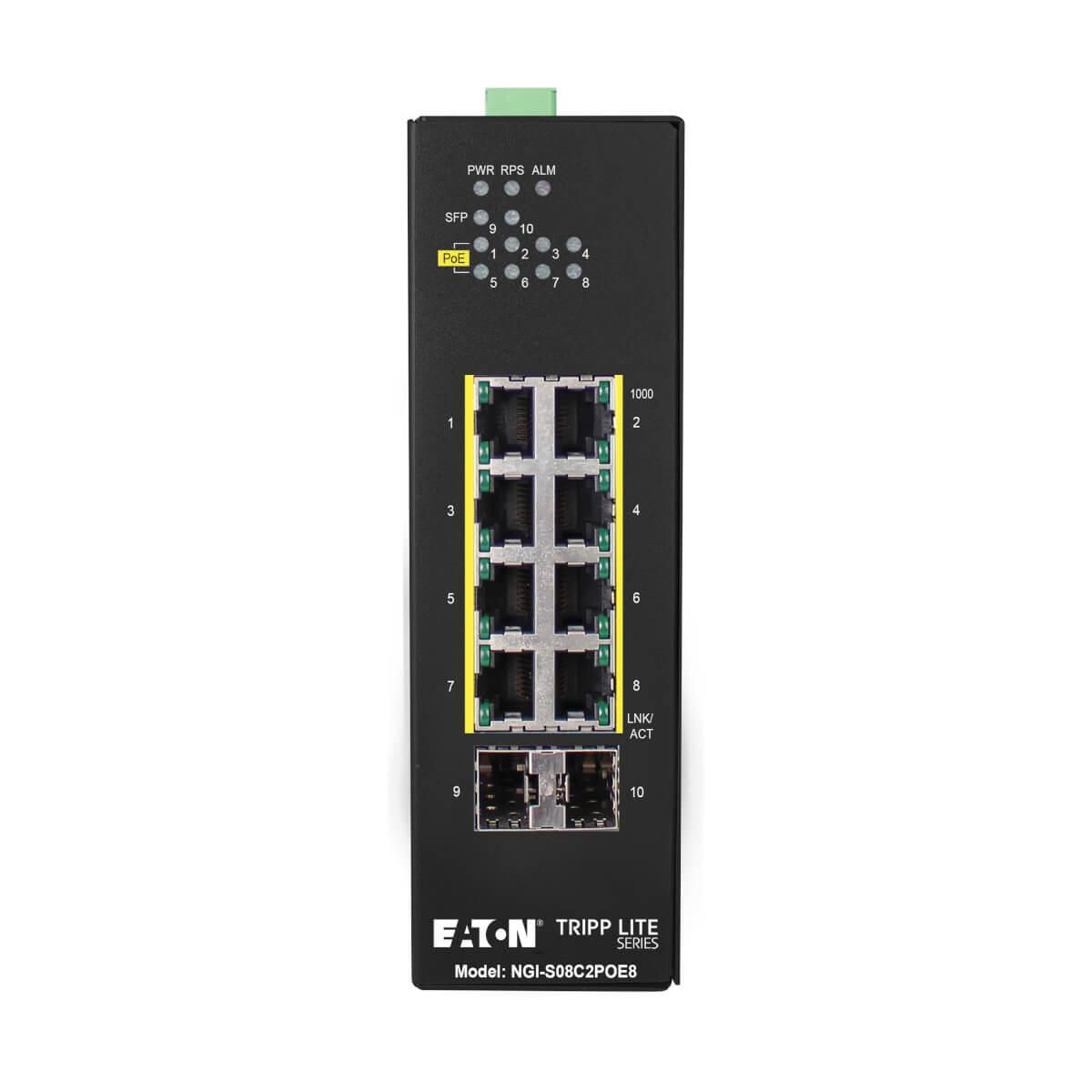 Tripp Lite 8-Port Lite Managed Industrial Gigabit Ethernet Switch - 10/100/1000 Mbps, Poe+ 30W, 2 Gbe Sfp Slots, -10° To 60°C, Din Mount
