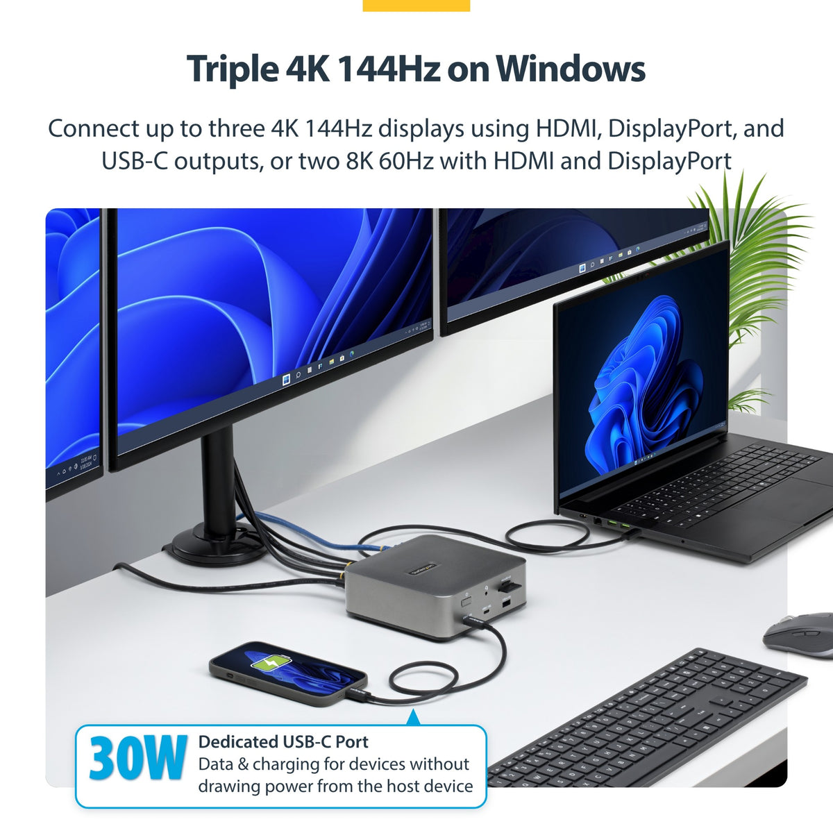 StarTech.com Thunderbolt 5 Universal Docking Station, Multi-Display Hub, 8K 60Hz or 4K 144Hz, 120Gbps Bandwidth Boost, 140W PD, 30W Phone Charging, USB 10Gbps, 2.5G LAN