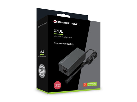 Conceptronic OZUL08B15 90W Universal Laptop Charger, 15 Charging Tips incl.