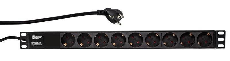 LogiLink 19" PDU 9 x CEE 7/3 socket, without switch, black PDU9C03, 9 AC outlet(s), Type F, 230 V, 50 - 60 Hz, 16 A, 3500 W