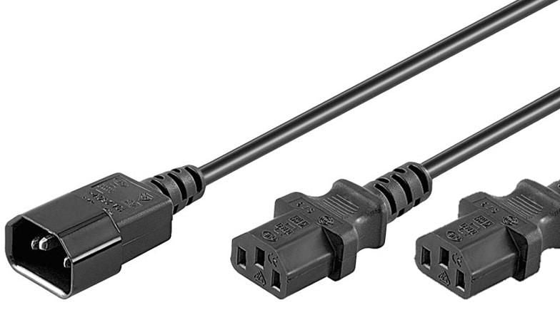 MicroConnect Power Cord C13x2 - C14 0,6m Y Extension Cable, Black, 10A H05VV-F3x0.75mm2 CU, Female x2-Male