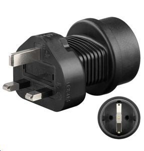 MicroConnect Universal adapter Schuko to UK to connect CEE 7/4 devices to UK power sockets, This adapter doesn't convert line voltage!