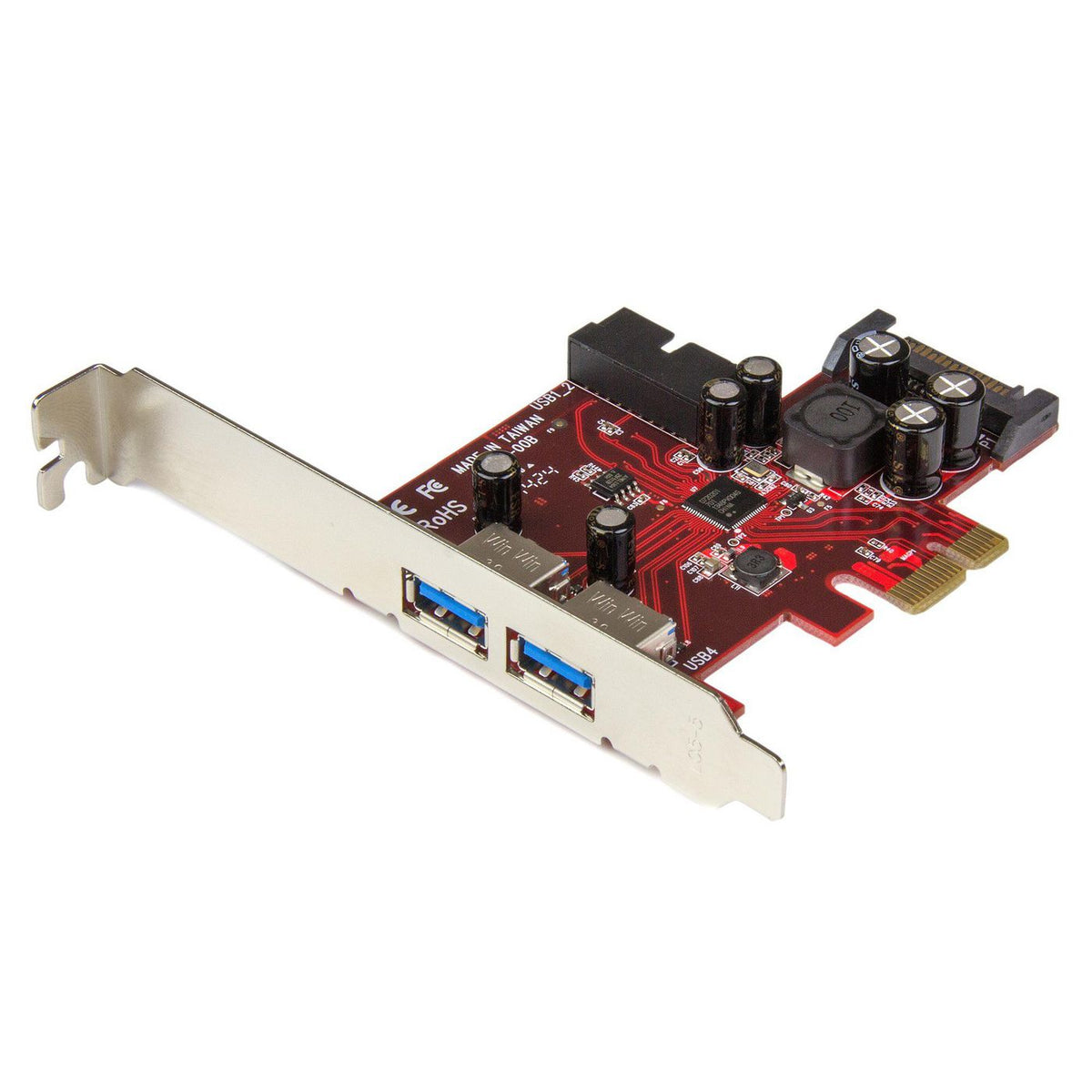StarTech.com 4 PORT PCIE USB 3.0 CARD 4-port PCI Express USB 3.0 card - 2 external, 2 internal - SATA power, PCIe, SATA,USB 3.2 Gen 1 (3.1 Gen