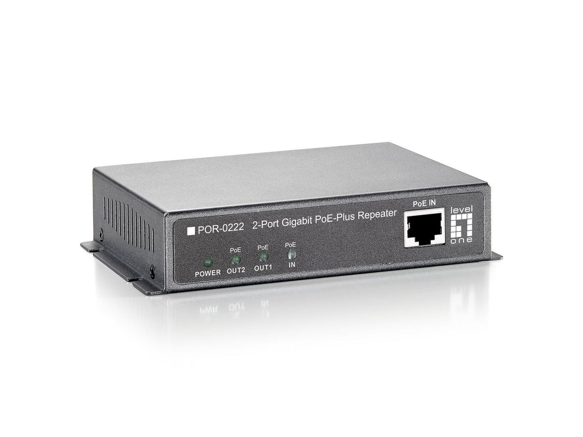 LevelOne 2-PORT GIGABIT POE-PLUS REPEAT Gigabit PoE Repeater, Cascadable, 2 PoE Outputs, Network repeater, 100 m, 1000 Mbit/s,