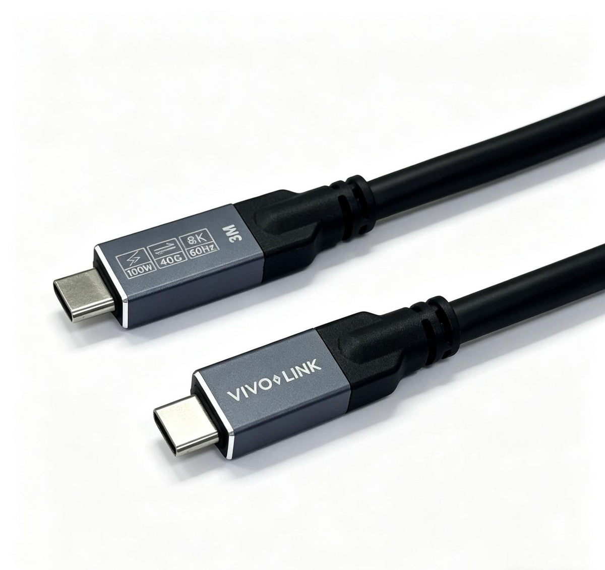 Vivolink USB-C to USB-C Cable 3m - USB4, 40Gbps, 100W PD, 8K, Enterprise-tested USB cable USB4 Gen 2x2 USB C 40 Gbit/s 240 W Black