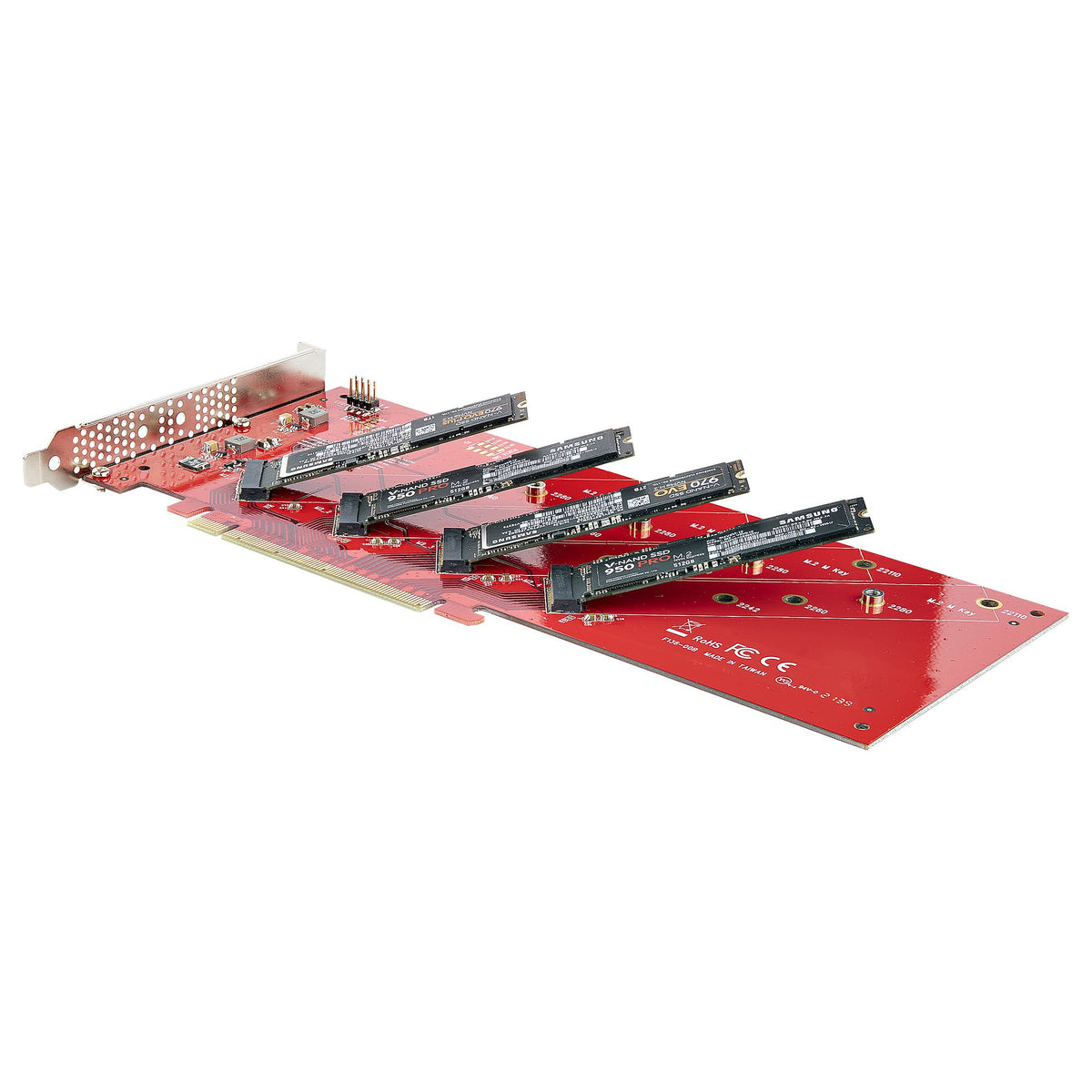StarTech.com Quad M.2 PCIe Adapter Card, PCIe x16 to Quad NVMe or AHCI M.2 SSDs, PCI Express 4.0, 7.8GBps/Drive, Bifurcation Required, Windows/Linux Compatible - TAA