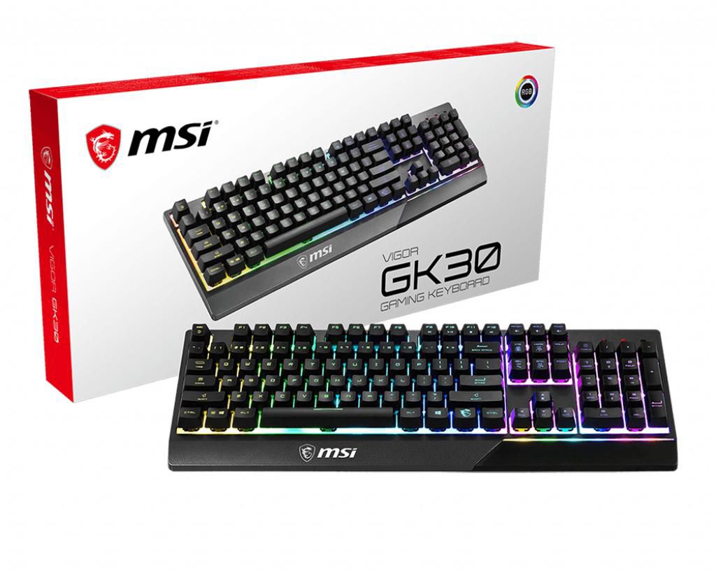 MSI Vigor Gk30 Rgb Memchanical Gaming Keyboard ' De Layout, Mech. Membrane Switches, 6-Zone Rgb Lighting, Rgb Mystic Light, Water Repellent
