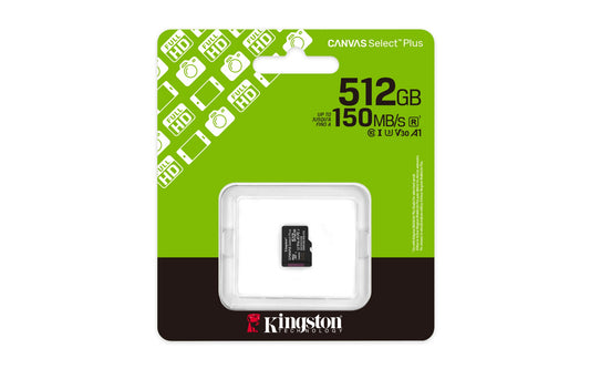 Kingston Technology 512GB micSDXC Canvas Select Plus Gen3 150R A1 Single Pack w/o ADP