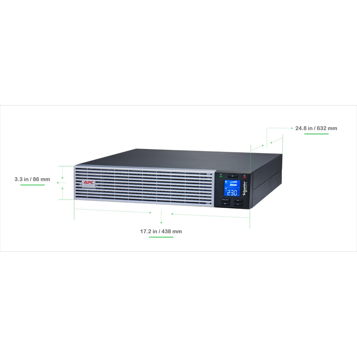 APC Easy UPS On-Line, 3kVA, Lithium-ion, Rack/Tower 2U, 230V, 6 IEC C13 + 1 IEC C19 outlets, Intelligent Card Slot, W/ rail kit