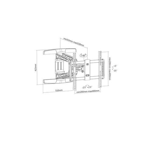 Manhattan Wall Mount for TV & Monitors (Full Motion), For screens 32" to 55", VESA compatibility: all between 100x100mm to 400x400mm - check the dimensions of the four mounting holes on back of screen to ensure it fits, Max 50kg, Black, Bracket, Lifetime