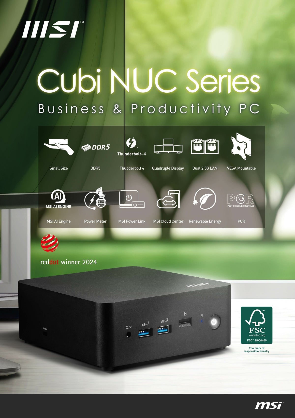 MSI Cubi NUC 1M Intel Core 5 120U Desktop PC, NUC, SFF, Mini Computer, HTPC, (16GB RAM, 512GB Storage, Windows 11 PRO), Intel Graphics/DDR5/Dual ThunderBolt 4/Dual HDMI/Dual LAN/WiFi 6E/BT 5.3/VESA - NUC 1M i5 120U FS 16GB 512GB W11P