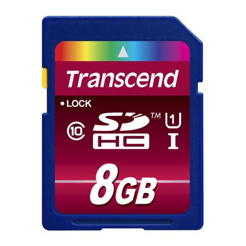 Transcend SDHC UHS-I 8GB Class 10 TS8GSDHC10U1, 8 GB, SDHC, Class 10, UHS-I, 90 MB/s, Class 1 (U1)