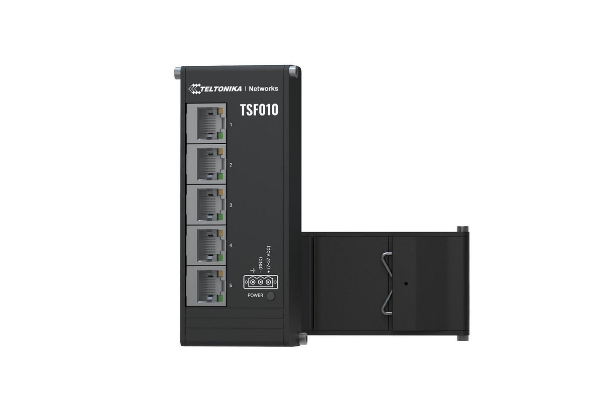 Teltonika Networks TSF010 (7-57 VDC) x5 ports unmanaged flat ethernet switch with integrated din rail bracket