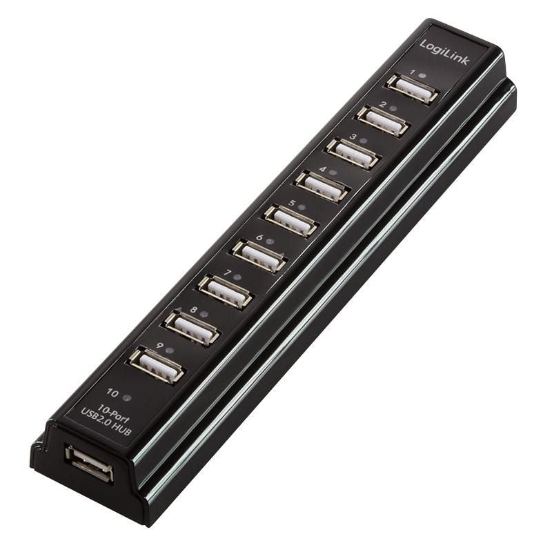 LogiLink USB 2.0 Hub, 10-port, incl. 3,5A Power, black UA0096, 480 Mbit/s, Black, ROHS, CE, FCC, 220 V, 50 - 60 Hz, 3.5 A