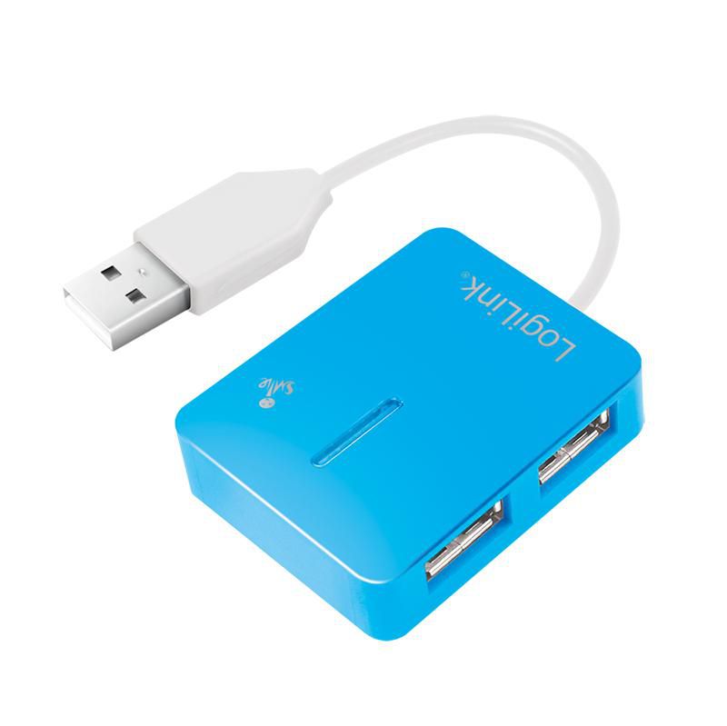 LogiLink USB 2.0 Hub, 4-port, "Smile", blue USB 2.0 4-Port Hub, 480 Mbit/s, Blue, Windows 98SE/ME/200/XP/Vista/2003/7, 106 mm, 158 mm, 25 mm