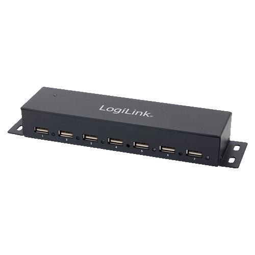LogiLink USB 2.0 Hub, 7-port, metal, incl. power supply UA0148, USB 2.0, 480 Mbit/s, Grey, Metal