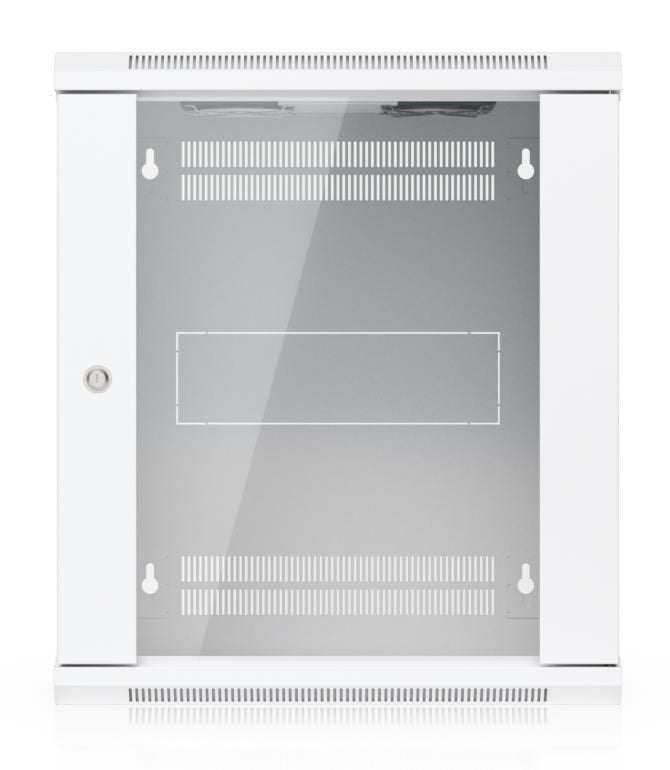 Ubiquiti Fully assembled wall-mount rack with built-in fans and removable panels, engineered for easy equipment access and space-efficient