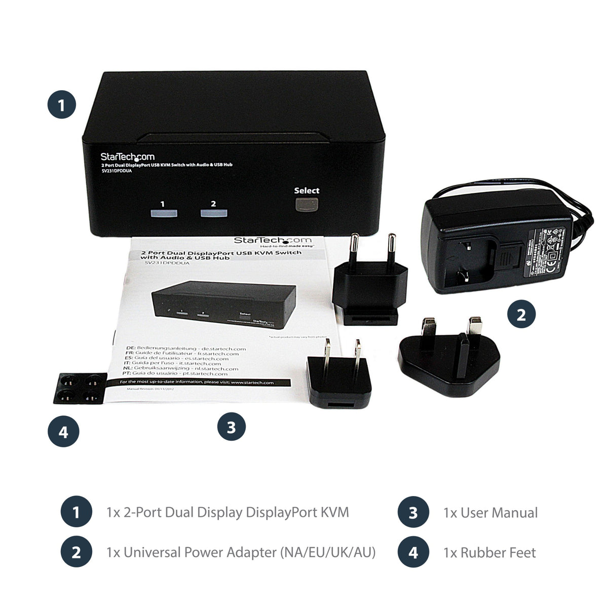 StarTech.com 2 Port Dual DisplayPort USB KVM Switch with Audio & USB 2.0 Hub - TAA