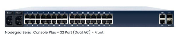 ZPE Systems Nodegrid Serial Plus - Core Edition. 32-port Cisco Rolled, 2-Core CPU, 4GB DDR4, 16GB SSD, 2 SFP, 2 GbE, 2 USB 3.0. Dual AC Power,