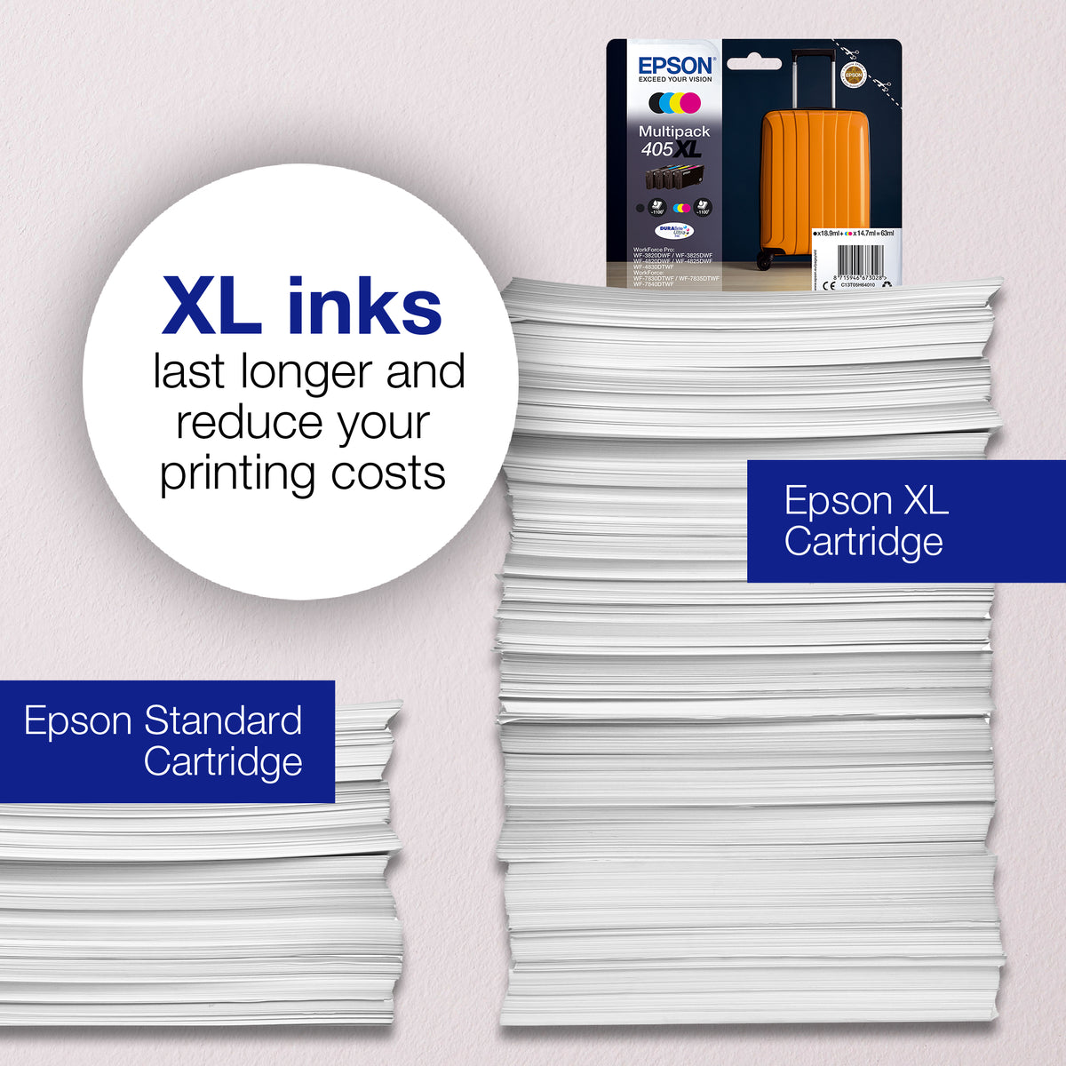 Epson C13T05G64010/405 Ink cartridge multi pack Bk,C,M,Y, 4x1.25K pages 23.8ml 7,6ml + 3x5,4ml Pack=4 for Epson WF-3820/7830