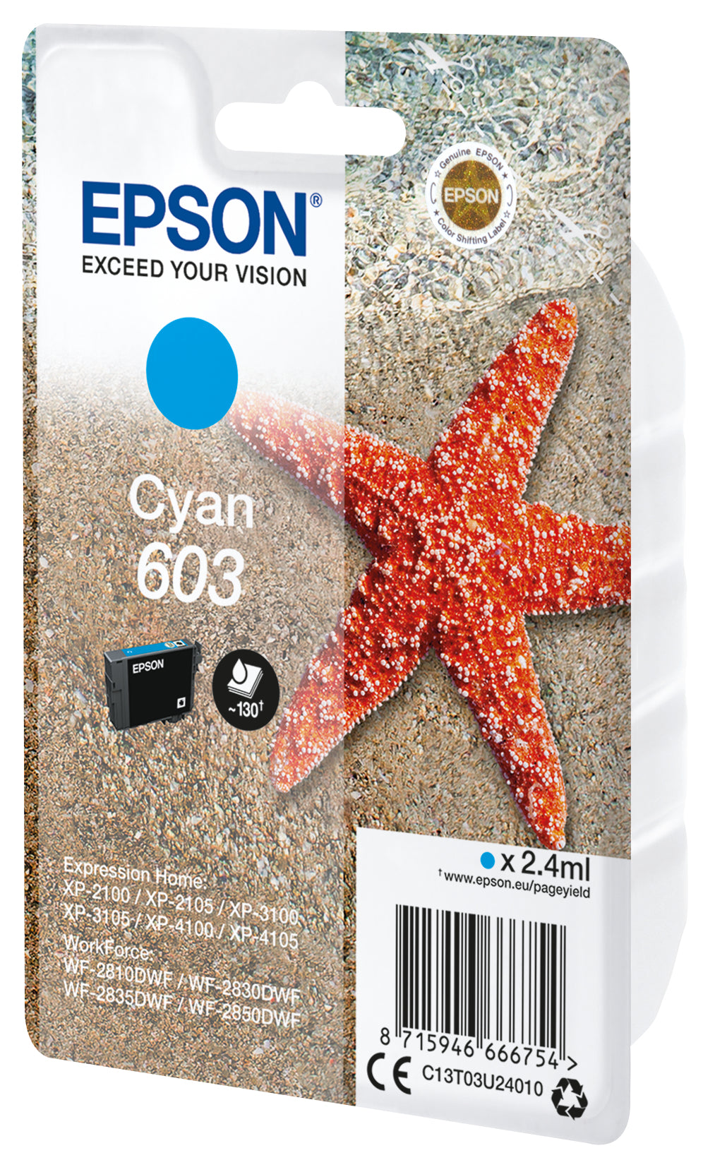 Epson C13T03U24010/603 Ink cartridge cyan, 130 pages 2.4ml for Epson XP 2100