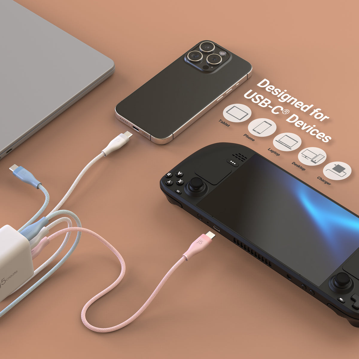 j5create JUCX18L18W USB-C® 60W Ultra Soft Double-Braided Fast Charging Cable