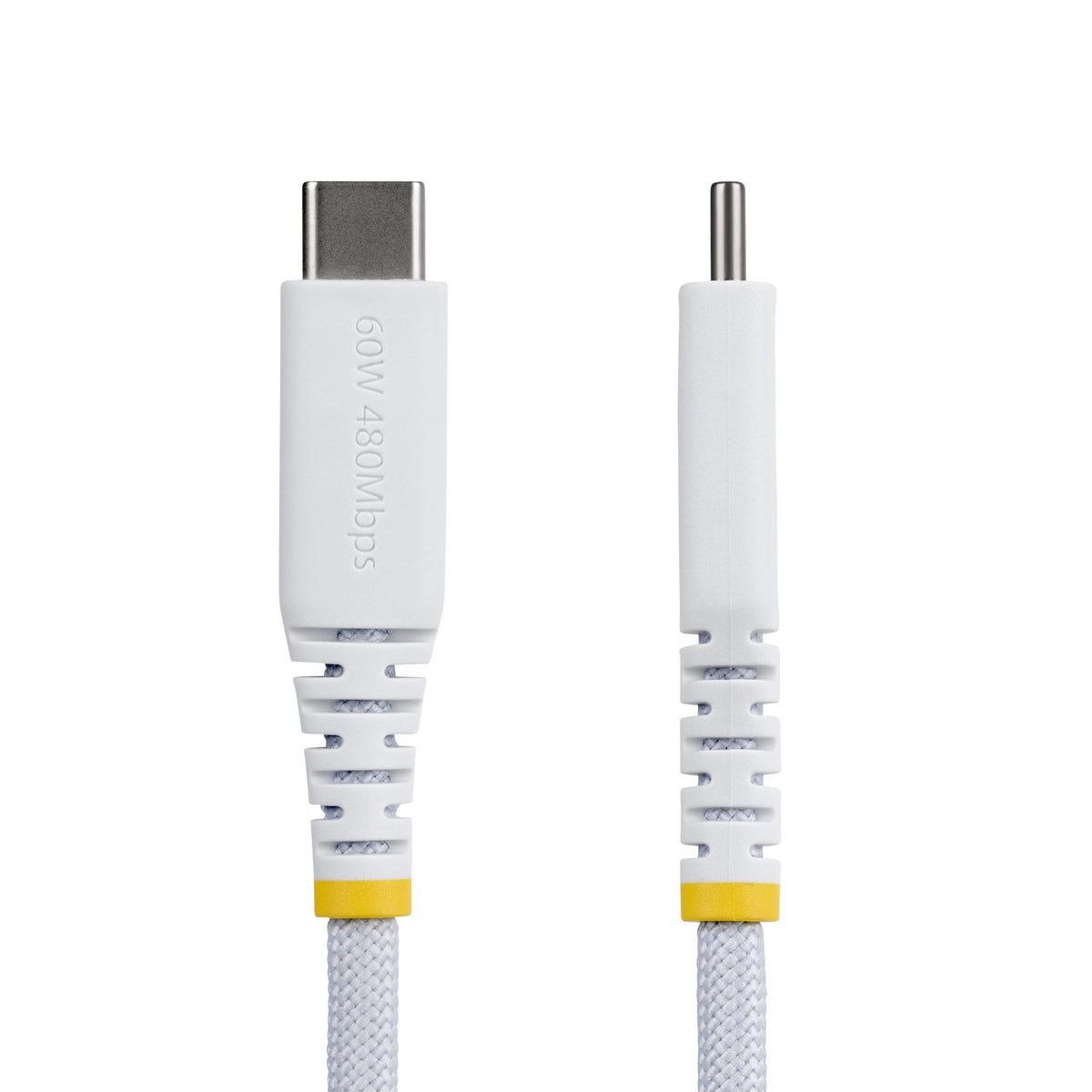 StarTech.com 1m (3ft) White USB-C Charging Cable, 60W (3A) PD, Dual-Layer Braided Nylon/TPE Jacket, Rugged USB C Charging Cord, USB 2.0 Laptop Charger Cable