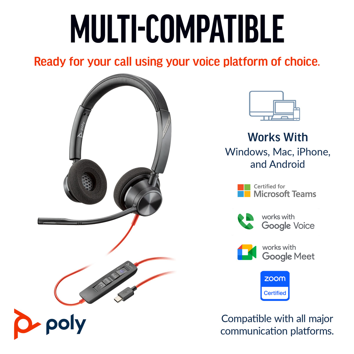HP Poly Blackwire 3320 Stereo Microsoft Teams Certified USB-C Headset +USB-C/A Adapter